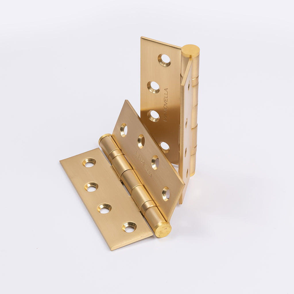 Satin Brass Ball Bearing Hinge (Pair) 100mm x 75mmv\ - Manovella