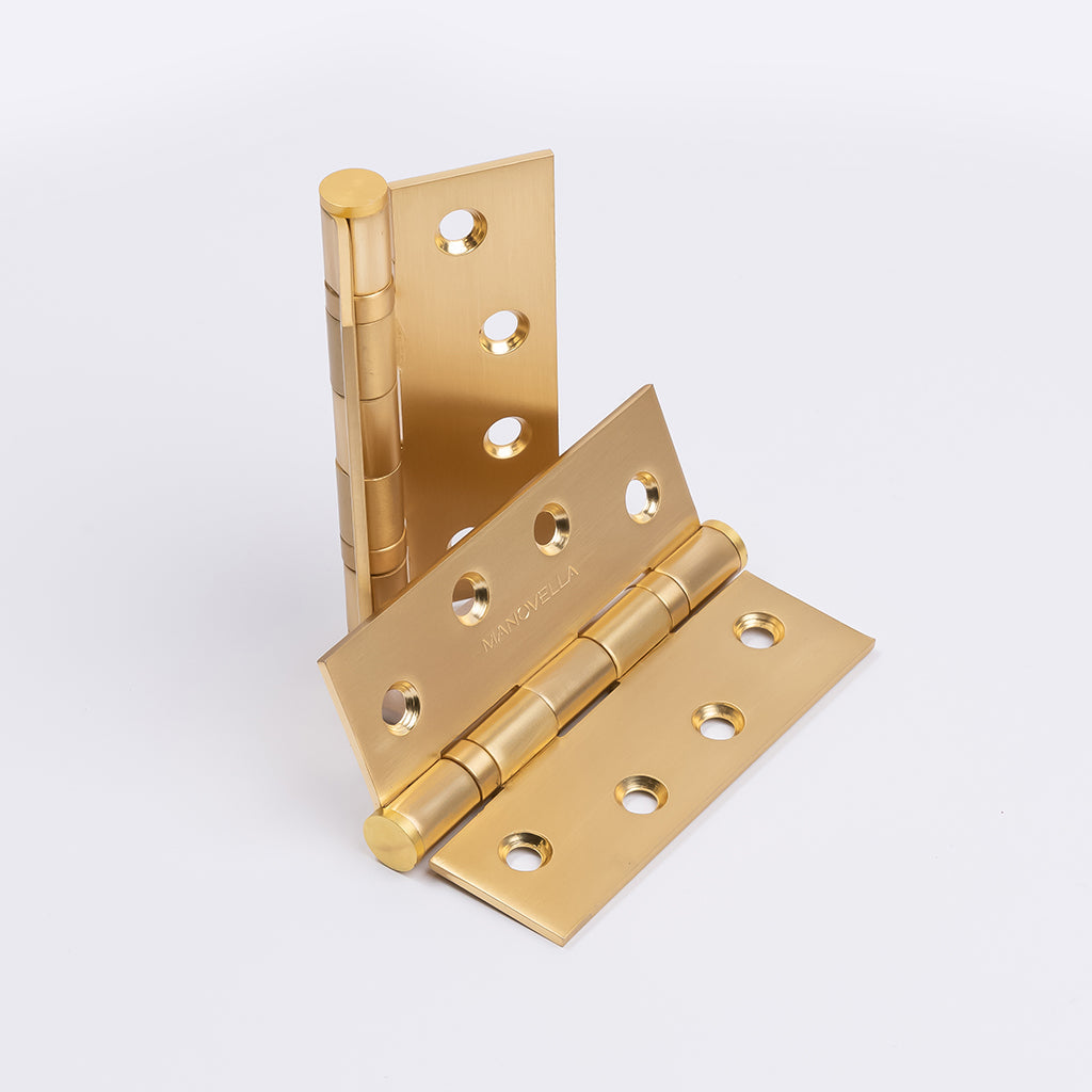 Satin Brass Ball Bearing Hinge (Pair) 100mm x 75mmv\ - Manovella