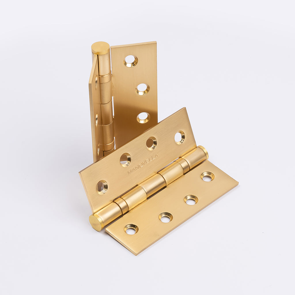 Satin Brass Ball Bearing Hinge (Pair) 100mm x 75mmv\ - Manovella