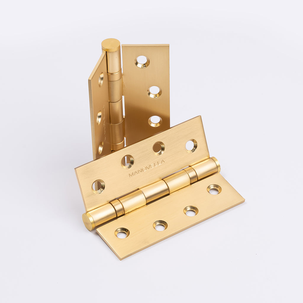 Satin Brass Ball Bearing Hinge (Pair) 100mm x 75mmv\ - Manovella