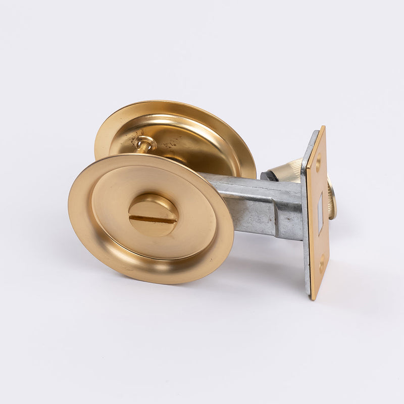 Satin Brass Round Sliding Cavity Privacy Lock - Manovella