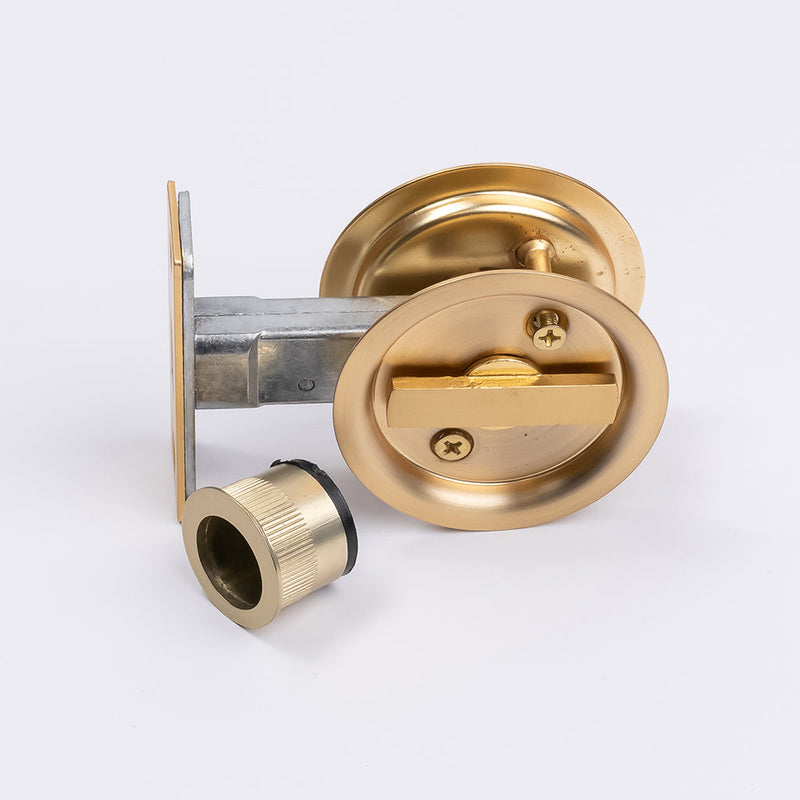 Satin Brass Round Sliding Cavity Privacy Lock - Manovella