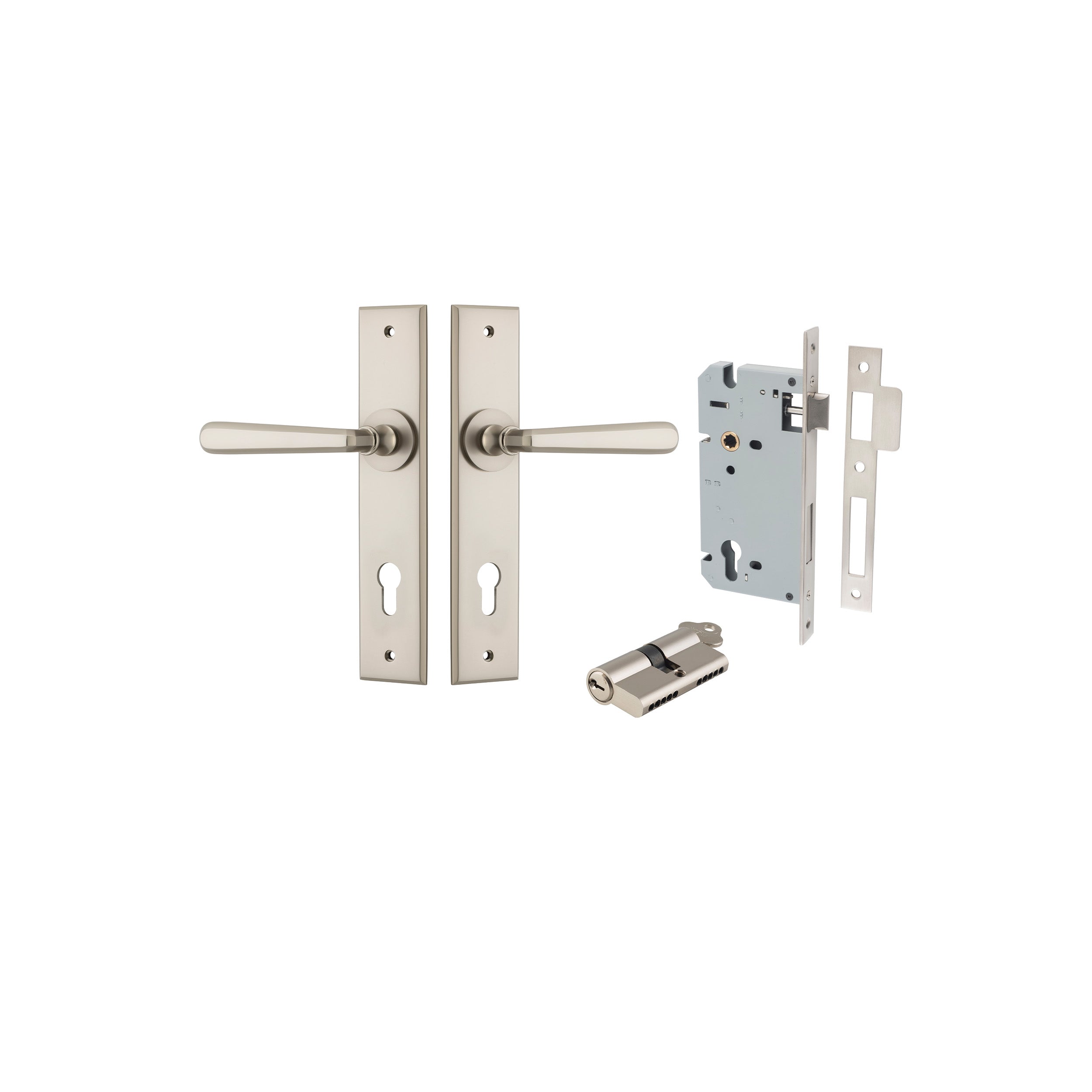 Copenhagen Lever - Chamfered Backplate - Entry Point - Iver - Satin Nickel - Door Levers