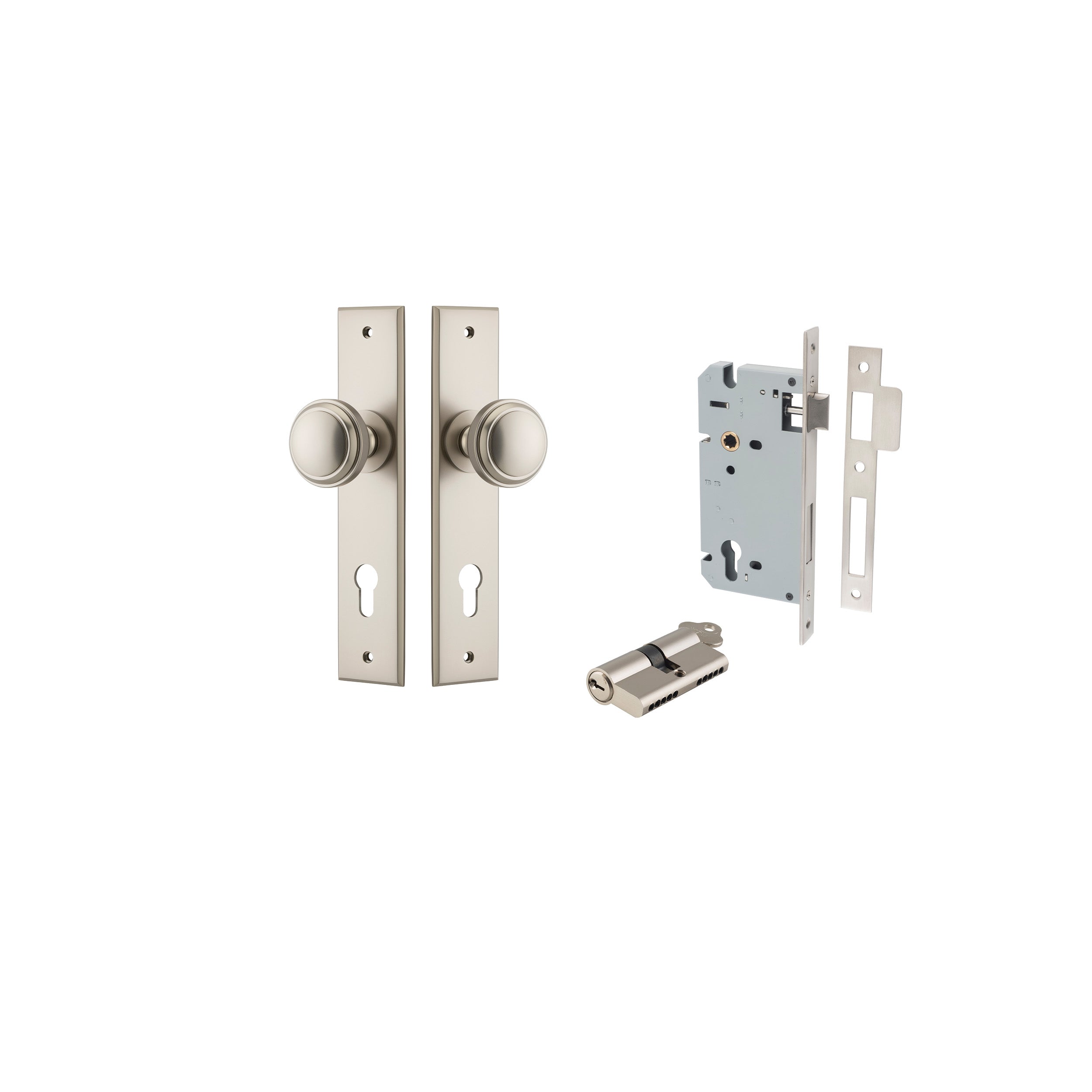 Paddington Knob - Chamfered Backplate - Entry Point - Iver - Satin Nickel - Door Knobs