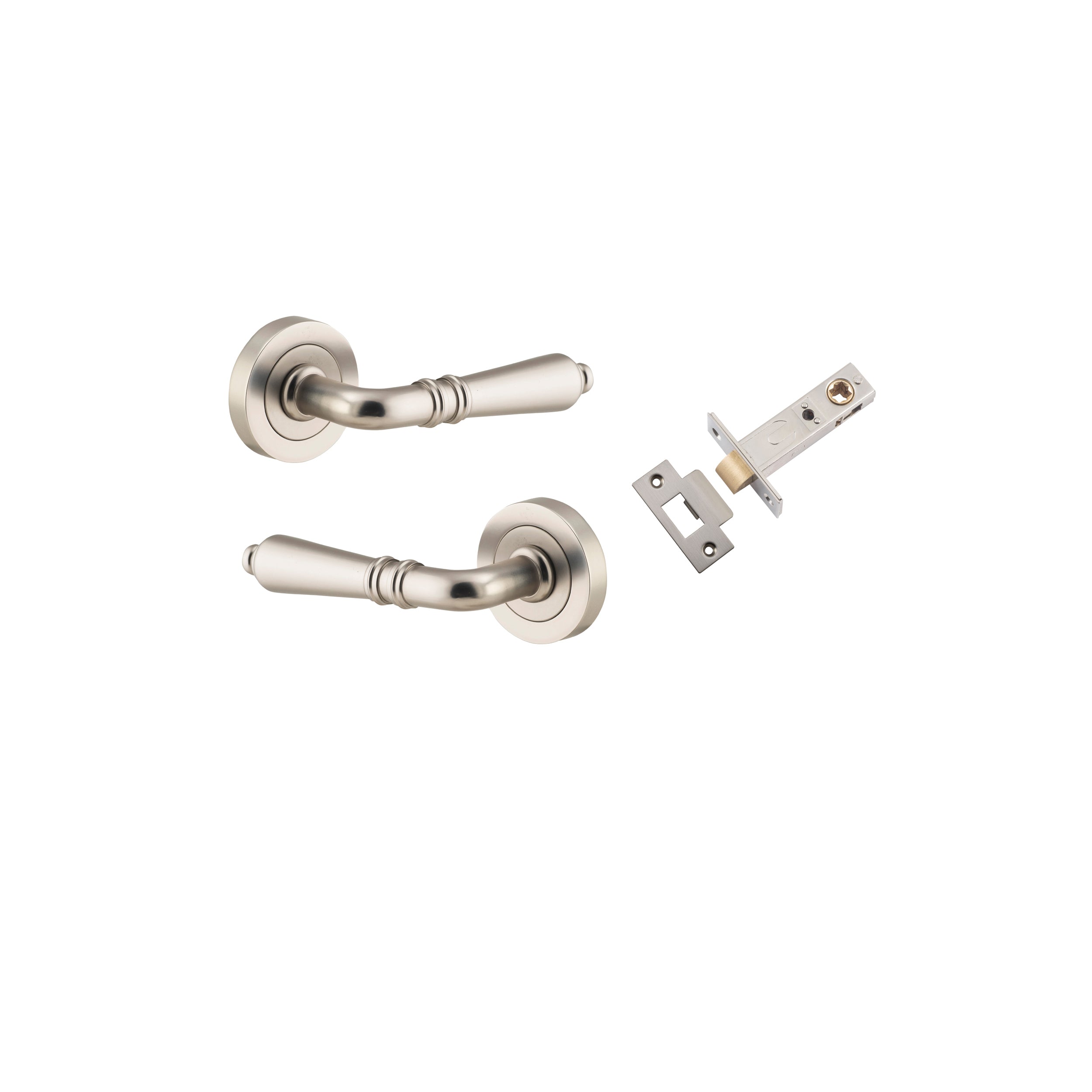 Sarlat Lever - Round Rose - Entry Point - Iver - Satin Nickel - Door Levers