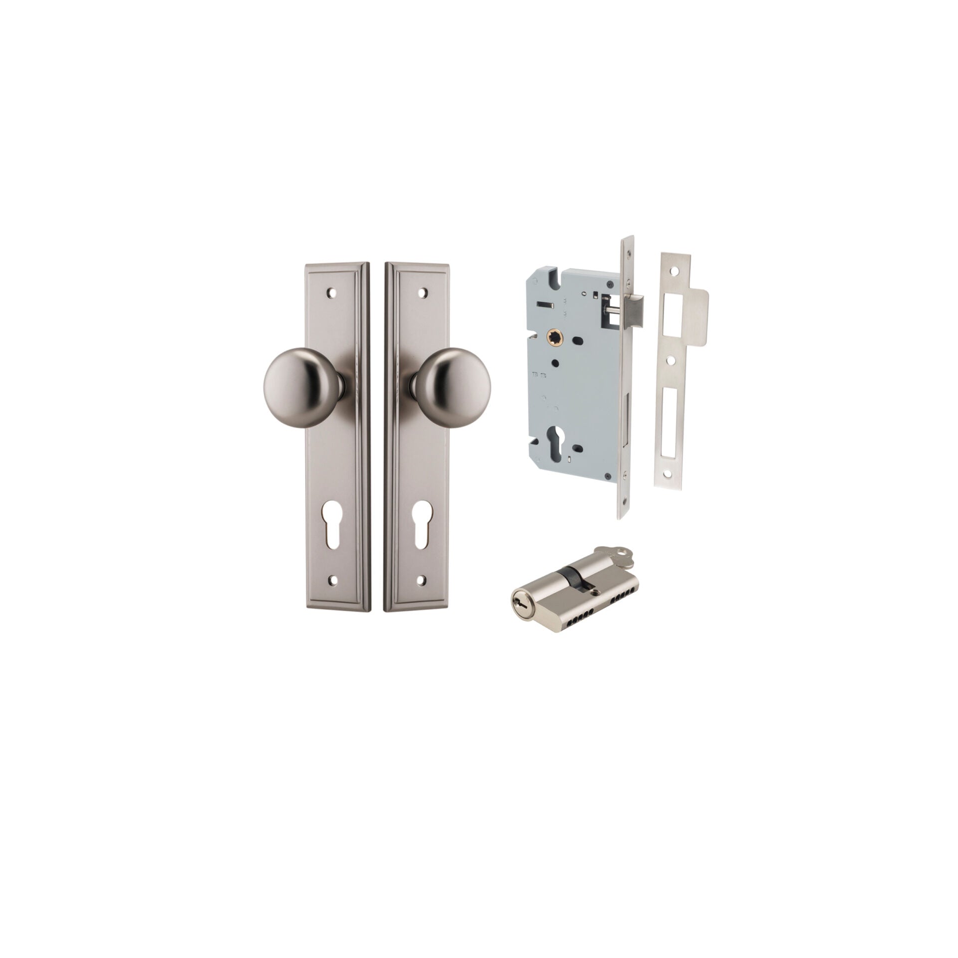 Cambridge Knob - Stepped Backplate - Entry Point - Iver - Satin Nickel - Door Knobs