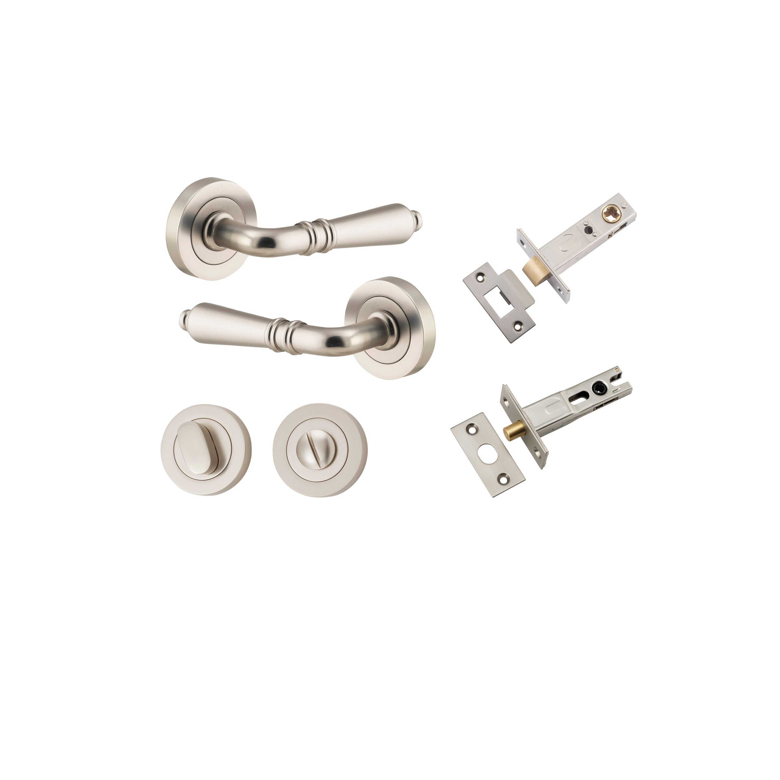 Sarlat Lever - Round Rose - Entry Point - Iver - Satin Nickel - Door Levers