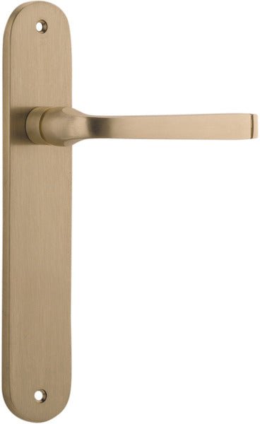 Annecy Lever - Oval Backplate - Entry Point - Iver - Brushed Brass - Door Levers