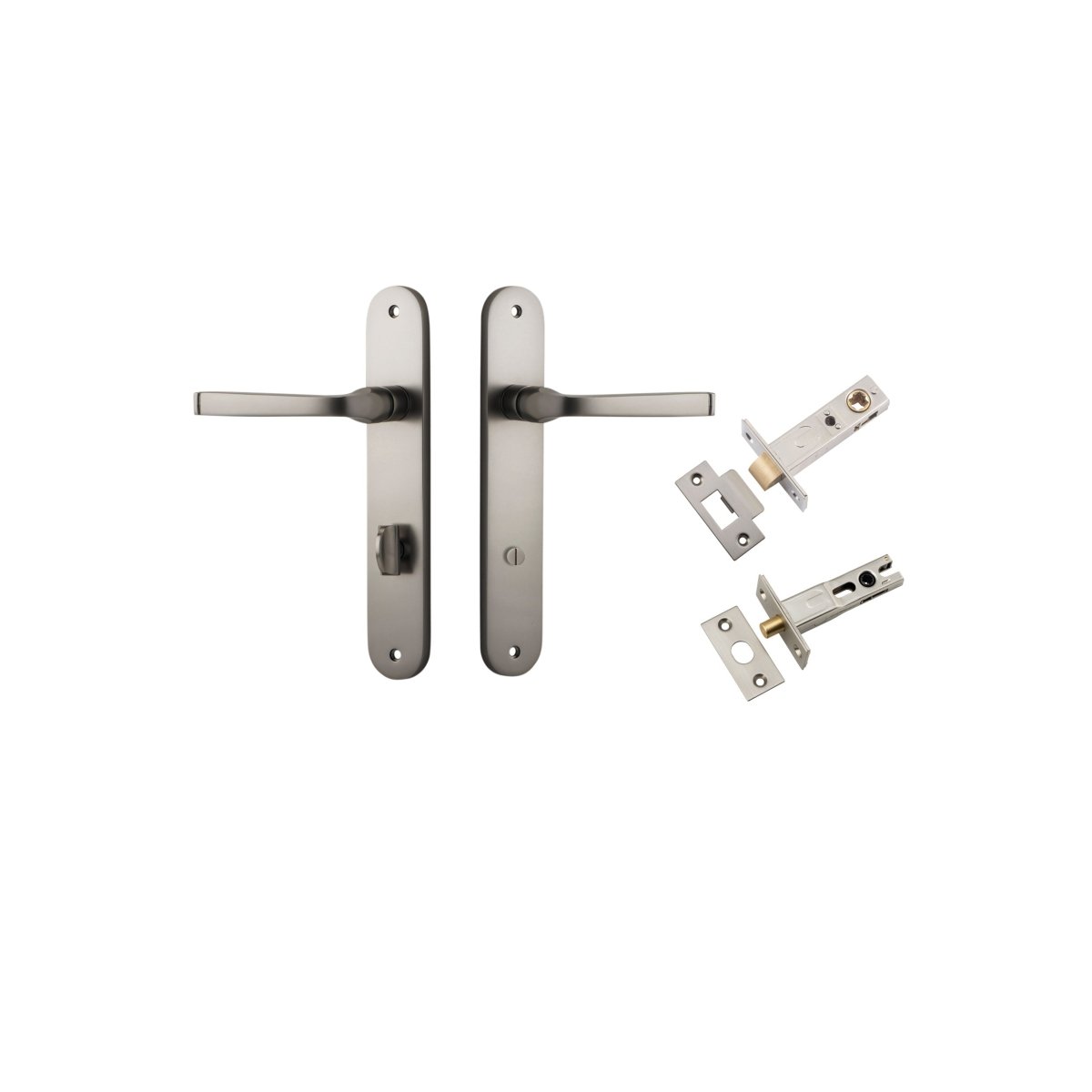 Annecy Lever - Oval Backplate - Entry Point - Iver - Satin Nickel - Door Levers