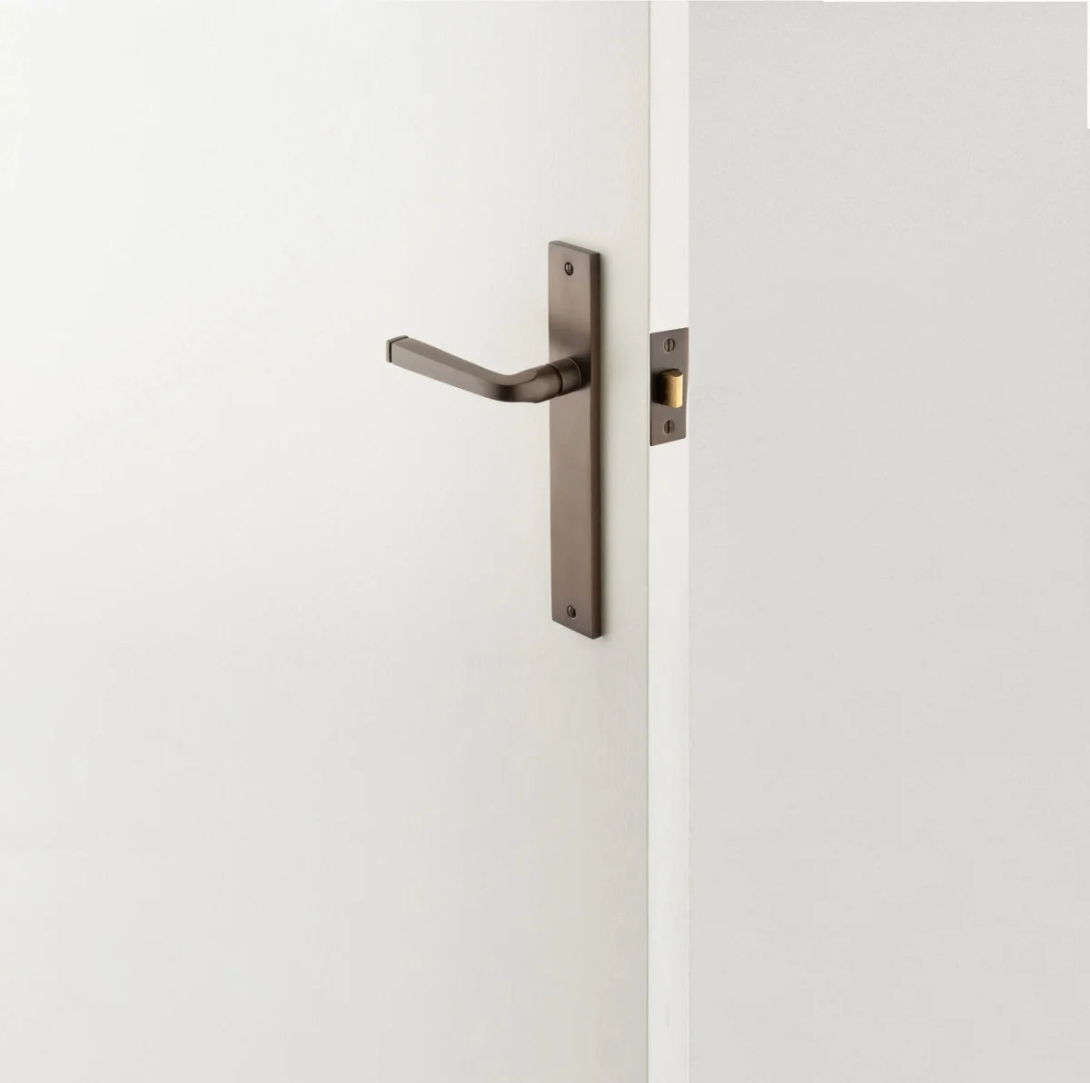 Annecy Lever - Rectangular Backplate - Entry Point - Iver - Brushed Brass - Door Levers