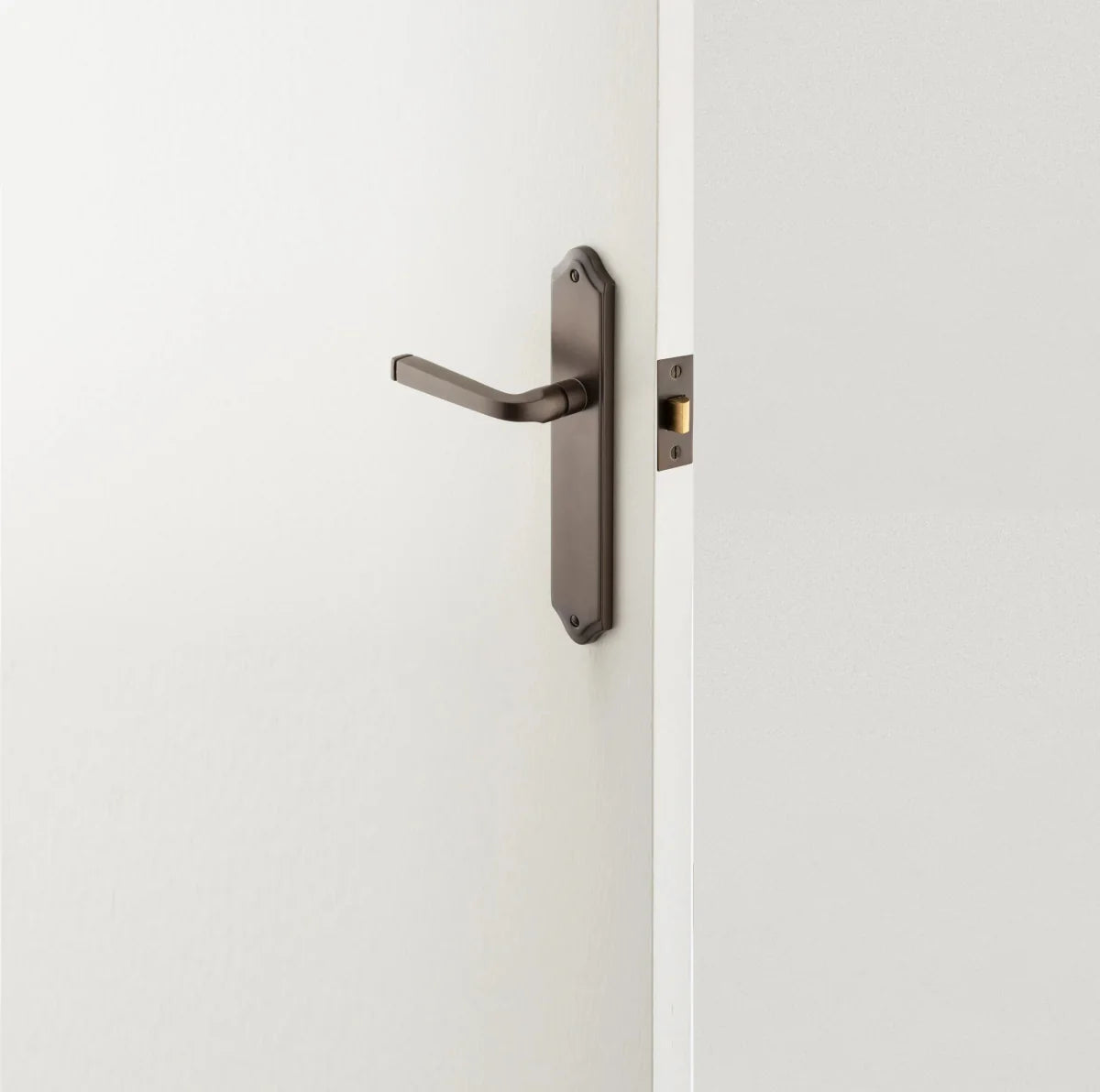 Annecy Lever - Shouldered Backplate - Entry Point - Iver - Brushed Brass - Door Levers