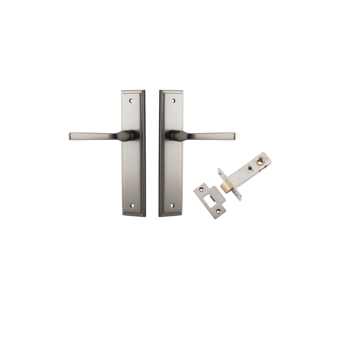 Annecy Lever - Stepped Backplate - Entry Point - Iver - Satin Nickel - Door Levers