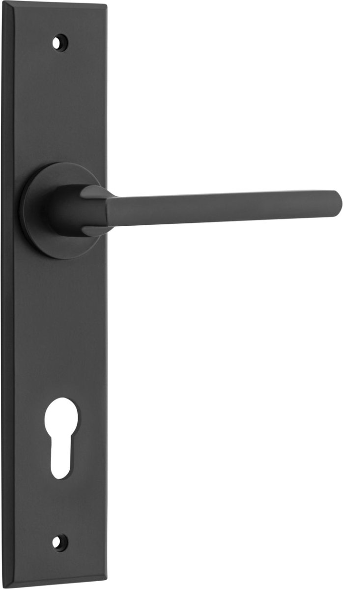 Baltimore Lever - Chamfered Backplate - Entry Point - Iver - Matt Black - Door Levers