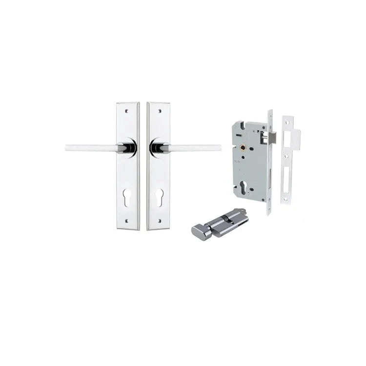 Baltimore Lever - Chamfered Backplate - Entry Point - Iver - Polished Chrome - Door Levers