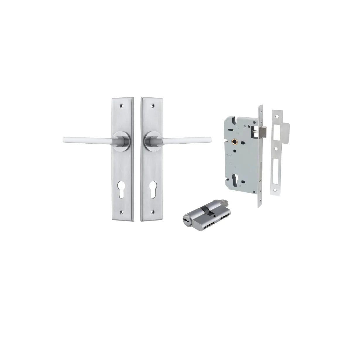 Baltimore Lever - Chamfered Backplate - Entry Point - Iver - Brushed Chrome - Door Levers