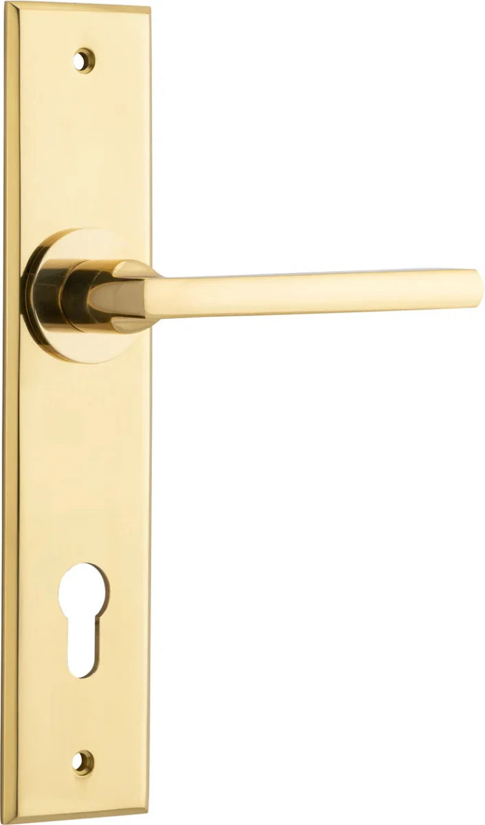 Baltimore Lever - Chamfered Backplate - Entry Point - Iver - Polished Brass - Door Levers