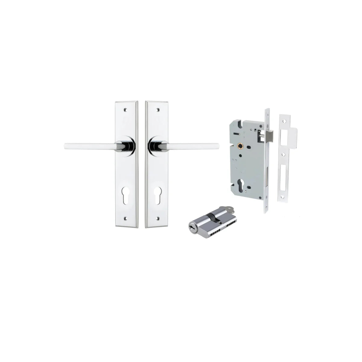 Baltimore Lever - Chamfered Backplate - Entry Point - Iver - Polished Chrome - Door Levers