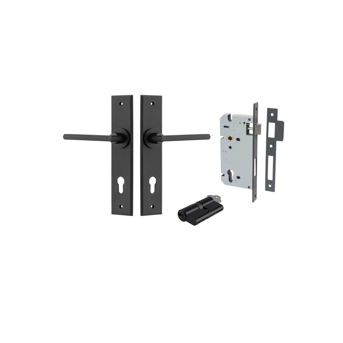 Baltimore Lever - Chamfered Backplate - Entry Point - Iver - Matt Black - Door Levers