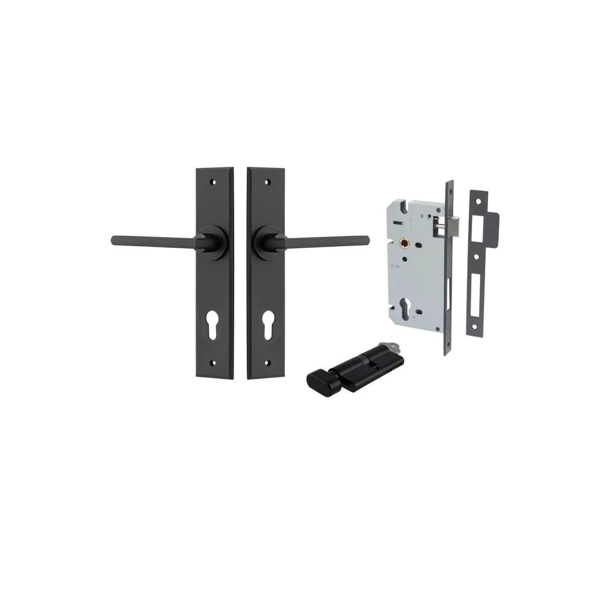 Baltimore Lever - Chamfered Backplate - Entry Point - Iver - Matt Black - Door Levers