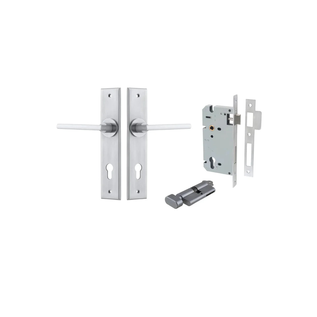 Baltimore Lever - Chamfered Backplate - Entry Point - Iver - Brushed Chrome - Door Levers