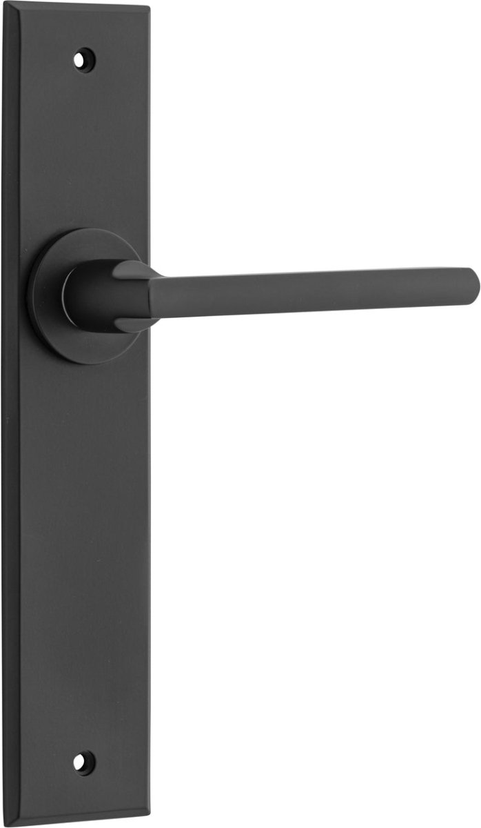 Baltimore Lever - Chamfered Backplate - Entry Point - Iver - Matt Black - Door Levers