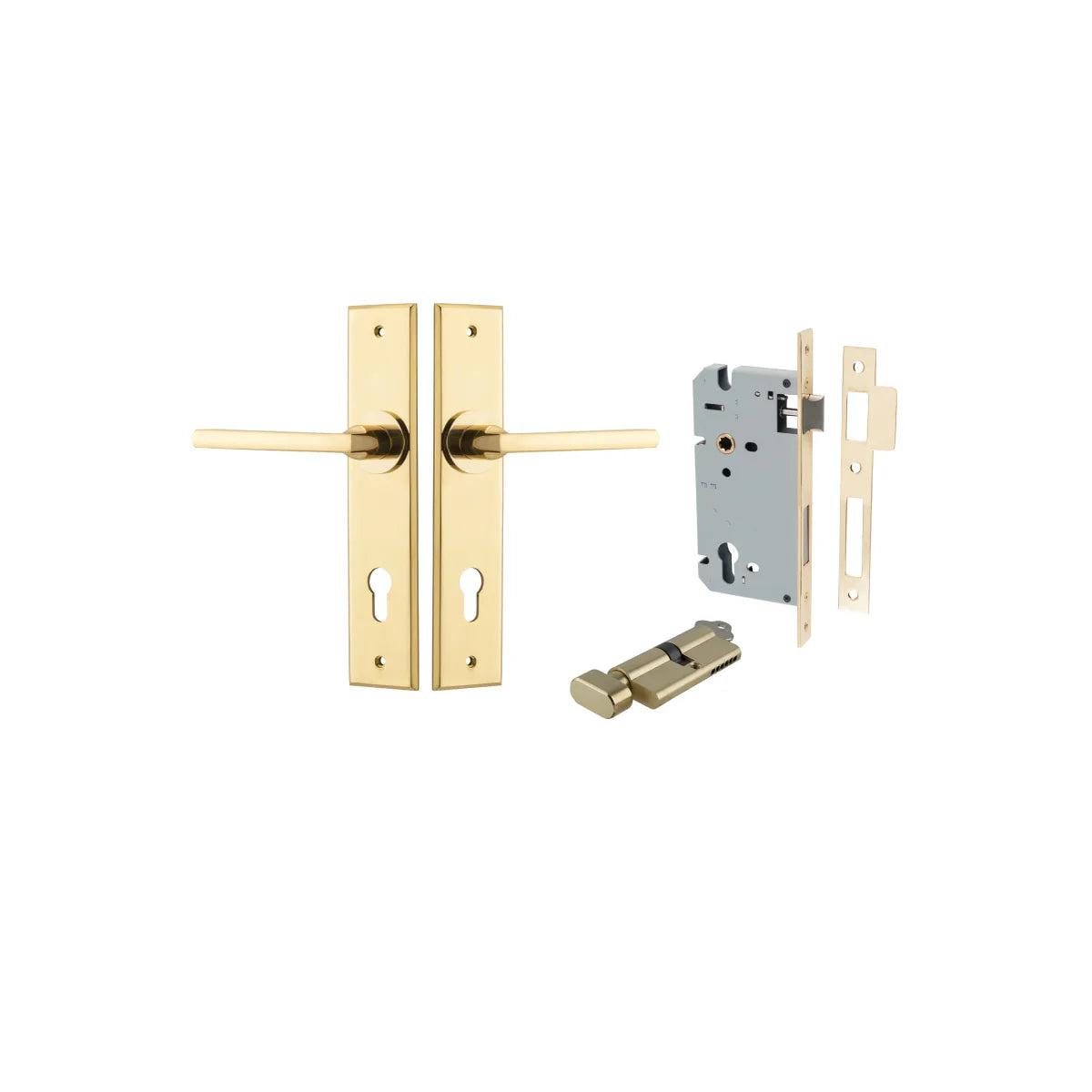 Baltimore Lever - Chamfered Backplate - Entry Point - Iver - Polished Brass - Door Levers