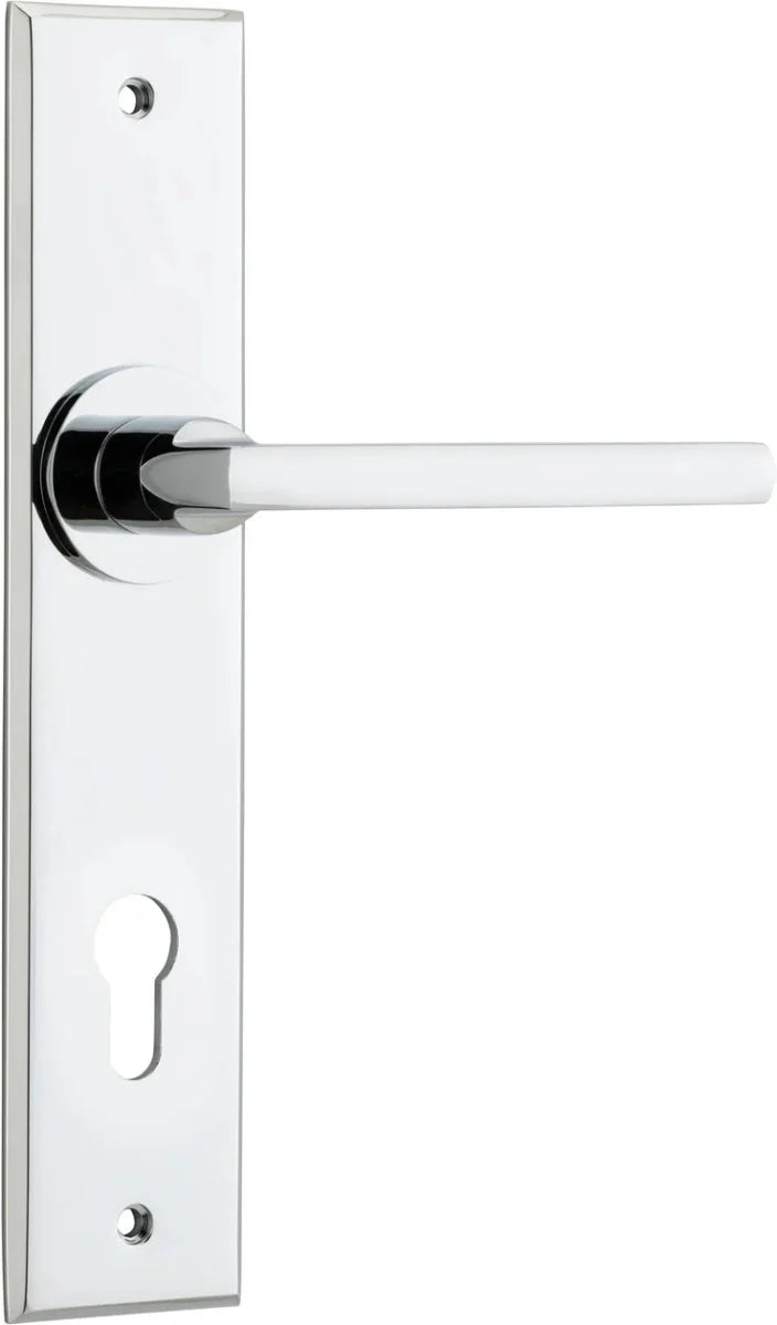 Baltimore Lever - Chamfered Backplate - Entry Point - Iver - Polished Chrome - Door Levers