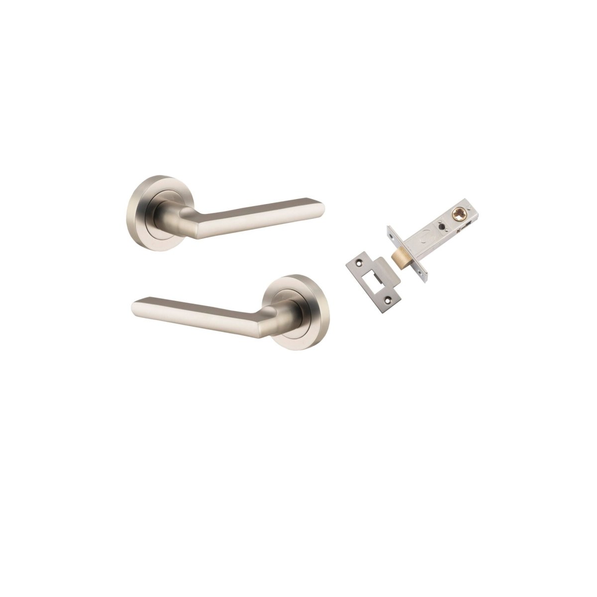 Baltimore Lever - Round Rose - Entry Point - Iver - Satin Nickel - Door Levers