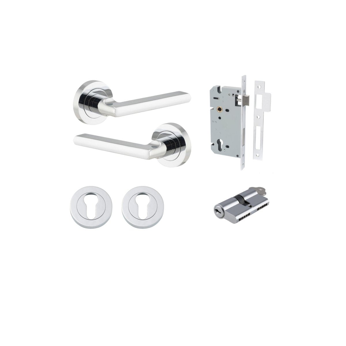 Baltimore Lever - Round Rose - Entry Point - Iver - Polished Chrome - Door Levers