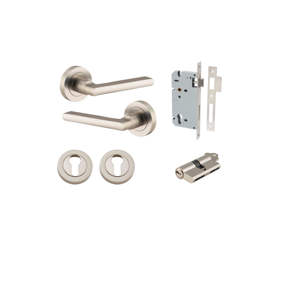 Baltimore Lever - Round Rose - Entry Point - Iver - Satin Nickel - Door Levers