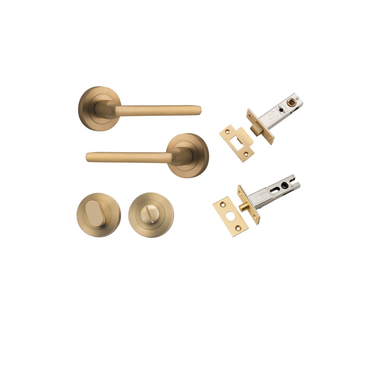 Baltimore Lever - Round Rose - Entry Point - Iver - Brushed Brass - Door Levers