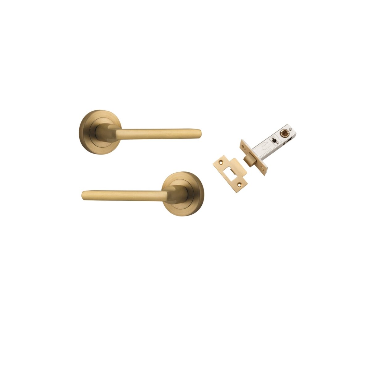 Baltimore Lever - Round Rose - Entry Point - Iver - Brushed Brass - Door Levers