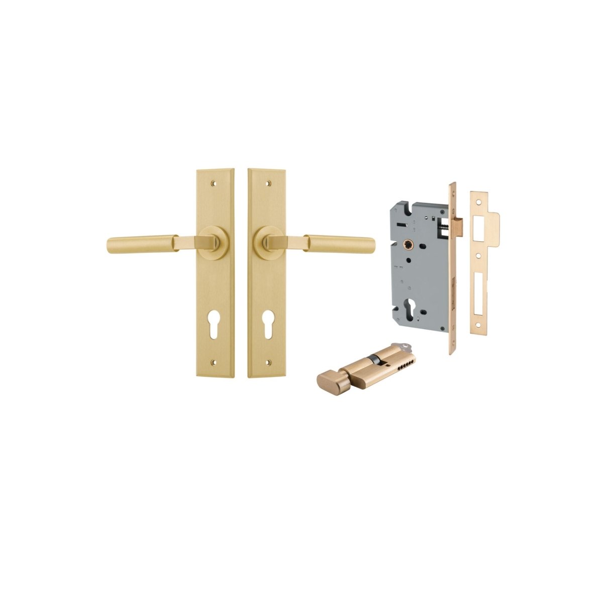 Berlin Lever - Chamfered Backplate - Entry Point - Iver - Brushed Brass - Door Levers