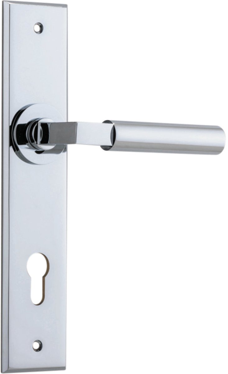 Berlin Lever - Chamfered Backplate - Entry Point - Iver - Polished Brass - Door Levers