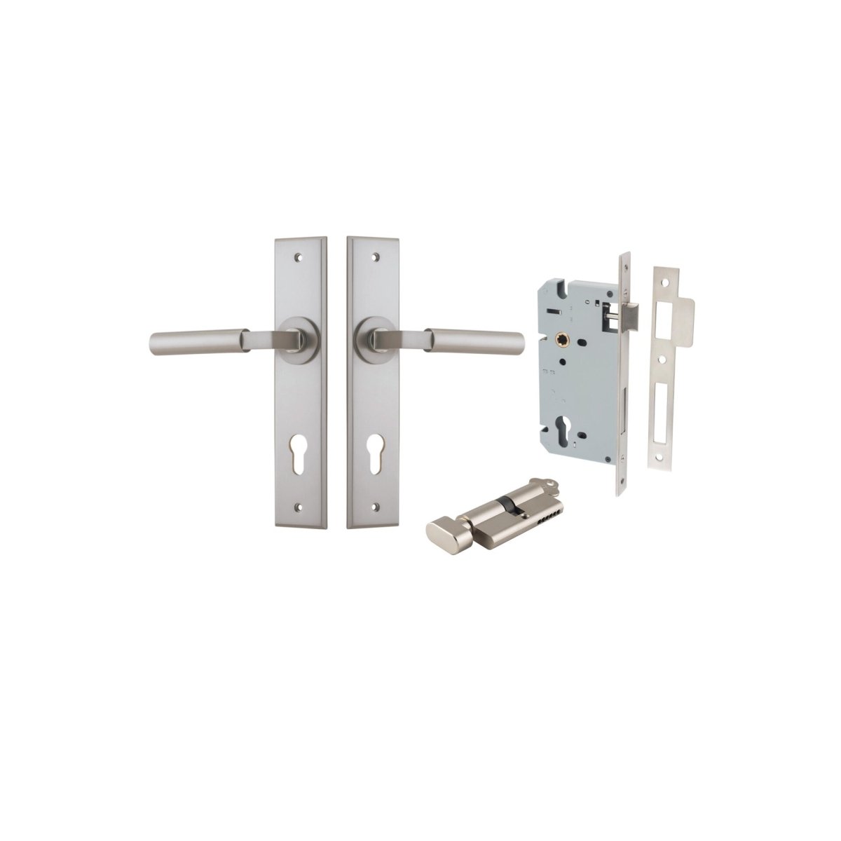 Berlin Lever - Chamfered Backplate - Entry Point - Iver - Satin Nickel - Door Levers