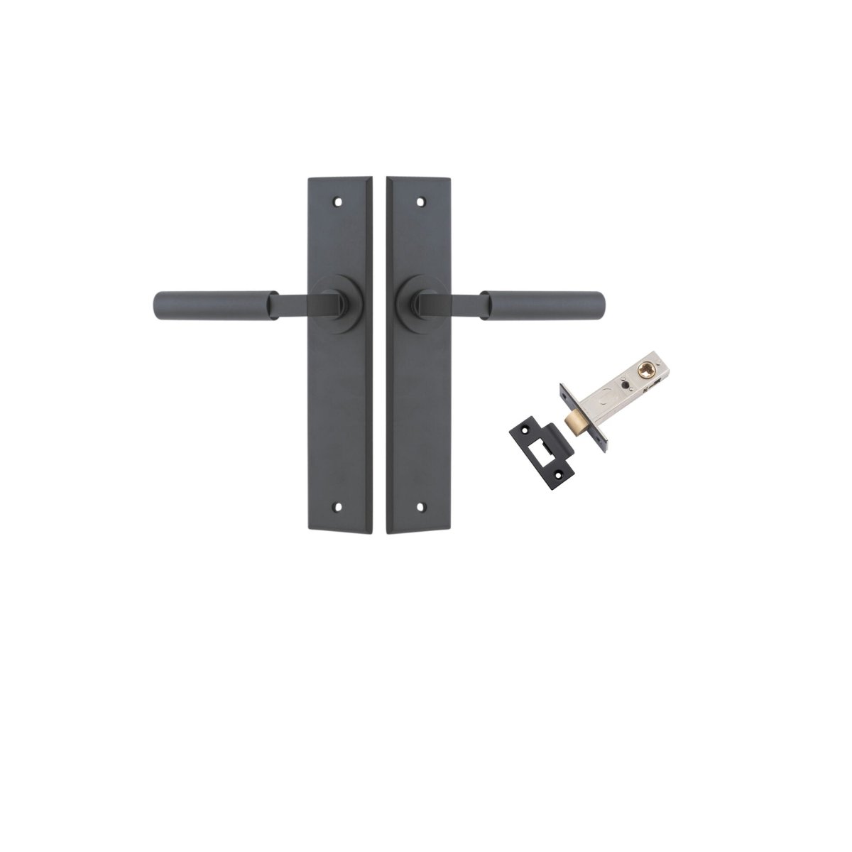 Berlin Lever - Chamfered Backplate - Entry Point - Iver - Matt Black - Door Levers