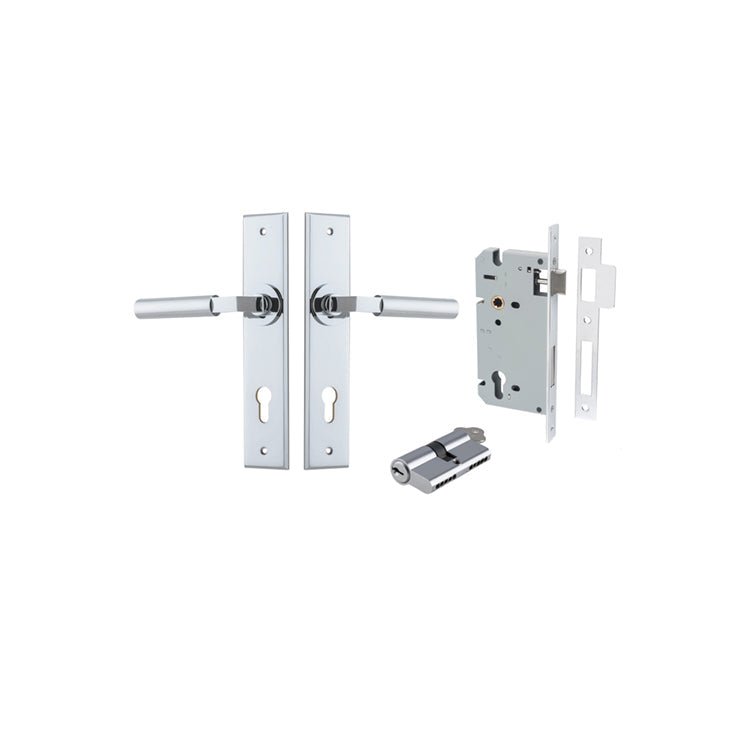 Berlin Lever - Chamfered Backplate - Entry Point - Iver - Polished Chrome - Door Levers