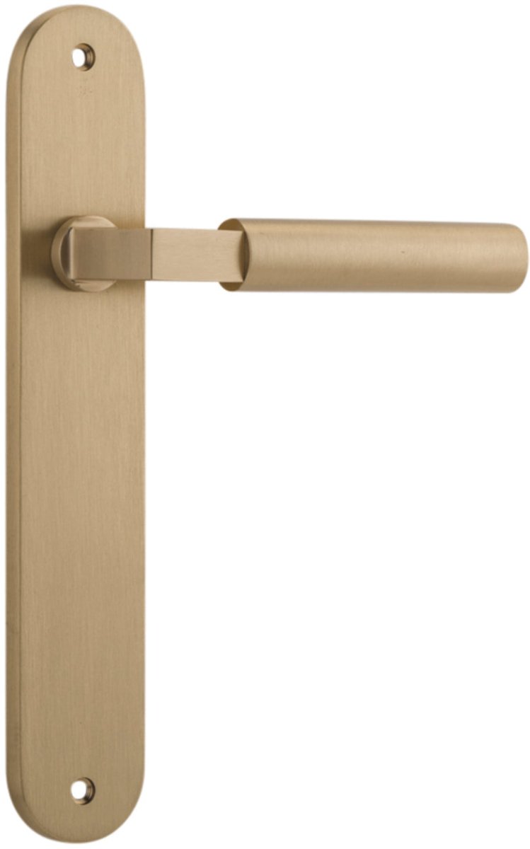 Berlin Lever - Oval Backplate - Entry Point - Iver - Brushed Brass - Door Levers