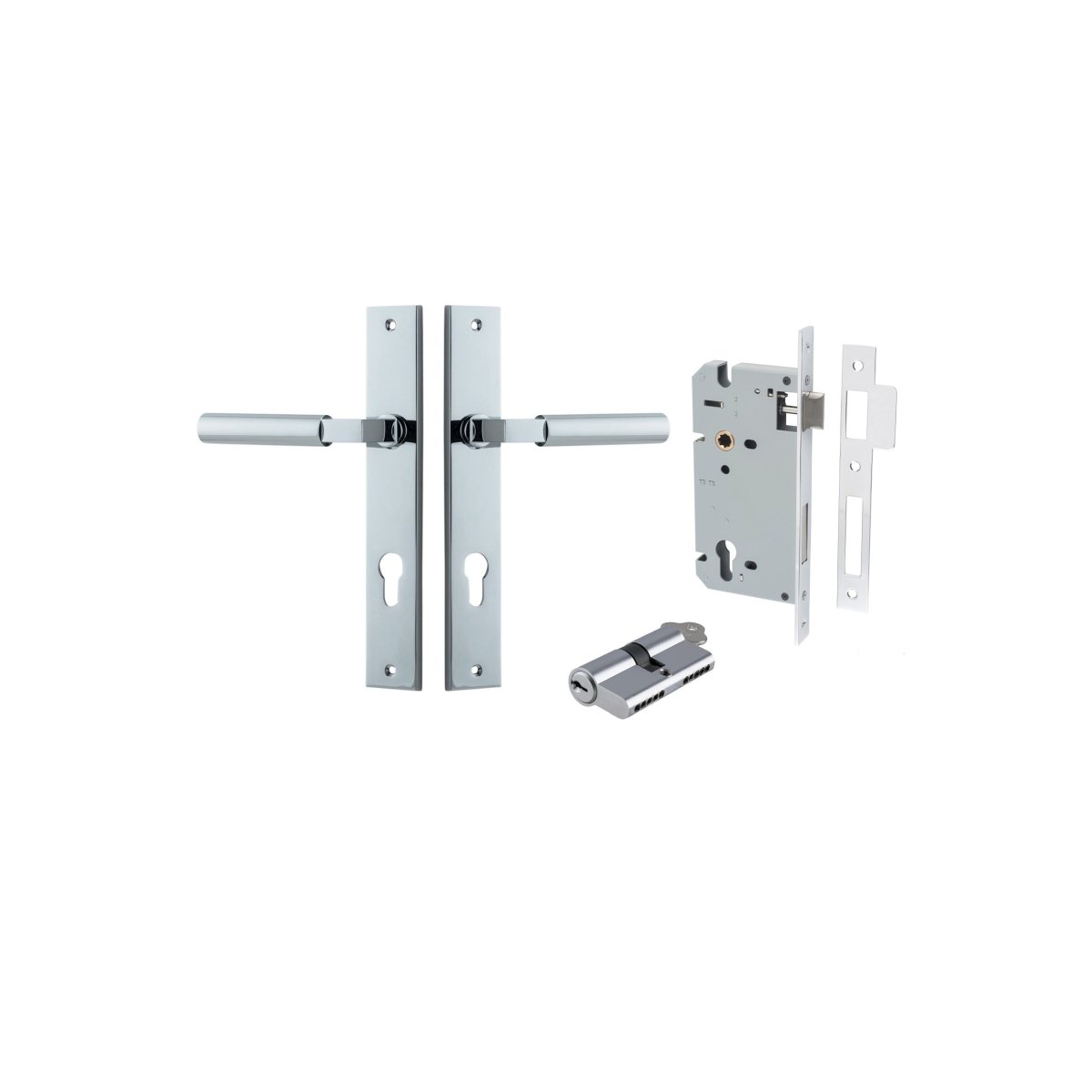 Berlin Lever - Rectangular Backplate - Entry Point - Iver - Polished Chrome - Door Levers