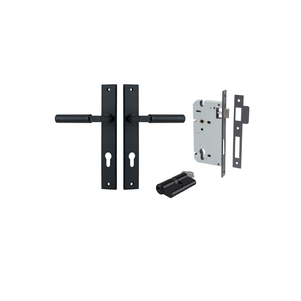 Berlin Lever - Rectangular Backplate - Entry Point - Iver - Matt Black - Door Levers