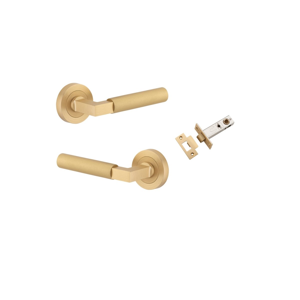 Berlin Lever - Round Rose - Entry Point - Iver - Brushed Brass - Door Levers