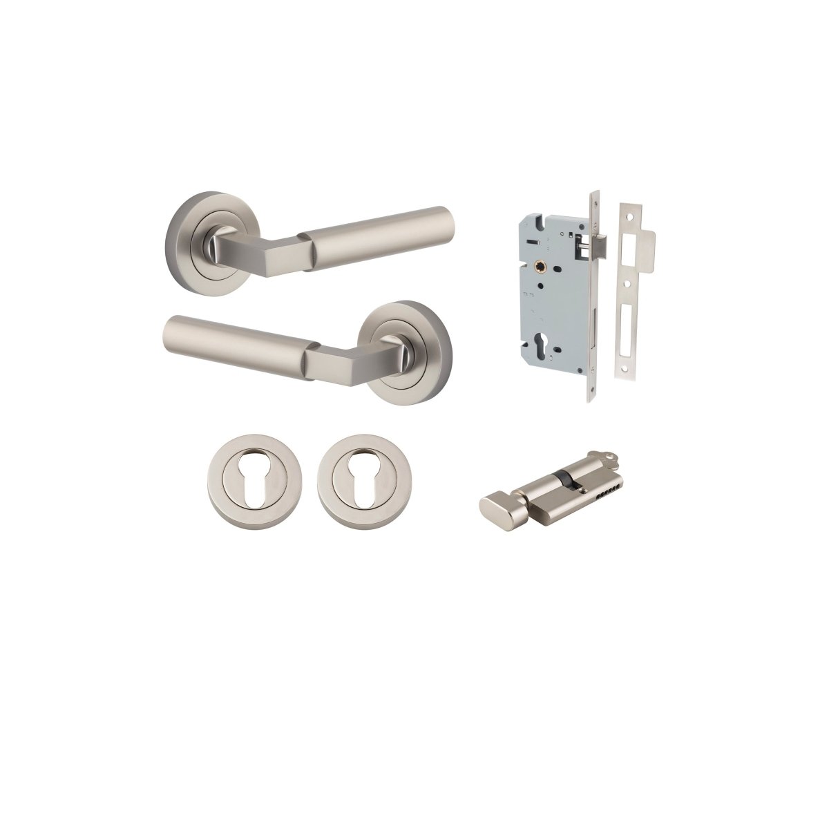 Berlin Lever - Round Rose - Entry Point - Iver - Satin Nickel - Door Levers