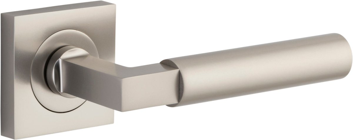 Berlin Lever - Square Rose - Entry Point - Iver - Satin Nickel - Door Levers