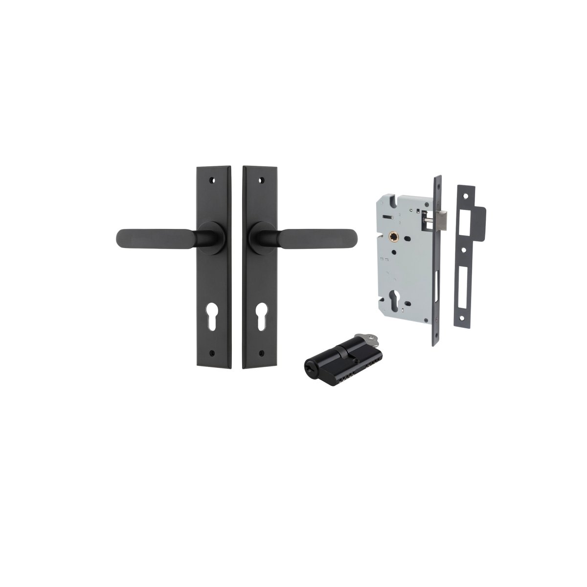 Bronte Lever - Chamfered Backplate - Entry Point - Iver - Matt Black - Door Levers