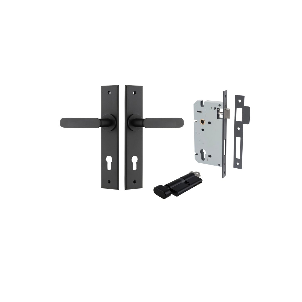 Bronte Lever - Chamfered Backplate - Entry Point - Iver - Matt Black - Door Levers