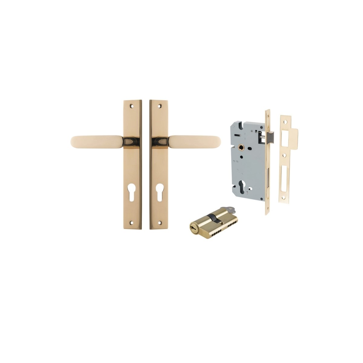 Bronte Lever - Rectangular Backplate - Entry Point - Iver - Polished Brass - Door Levers