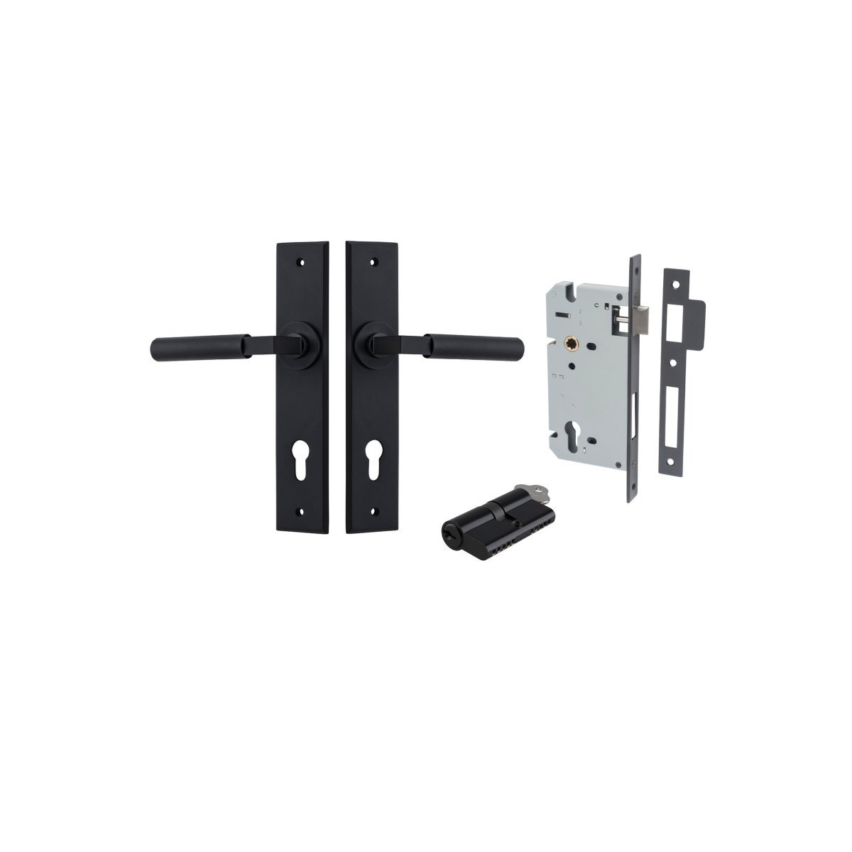 Brunswick Lever - Chamfered Backplate - Entry Point - Iver - Matt Black - Door Levers