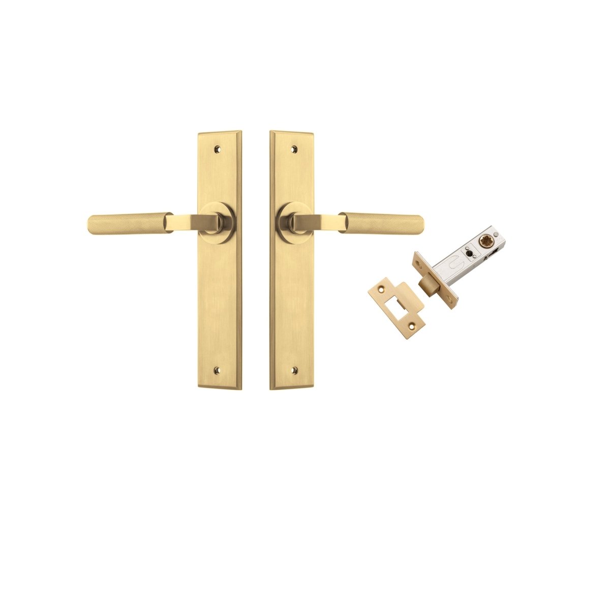 Brunswick Lever - Chamfered Backplate - Entry Point - Iver - Brushed Gold PVD - Door Levers