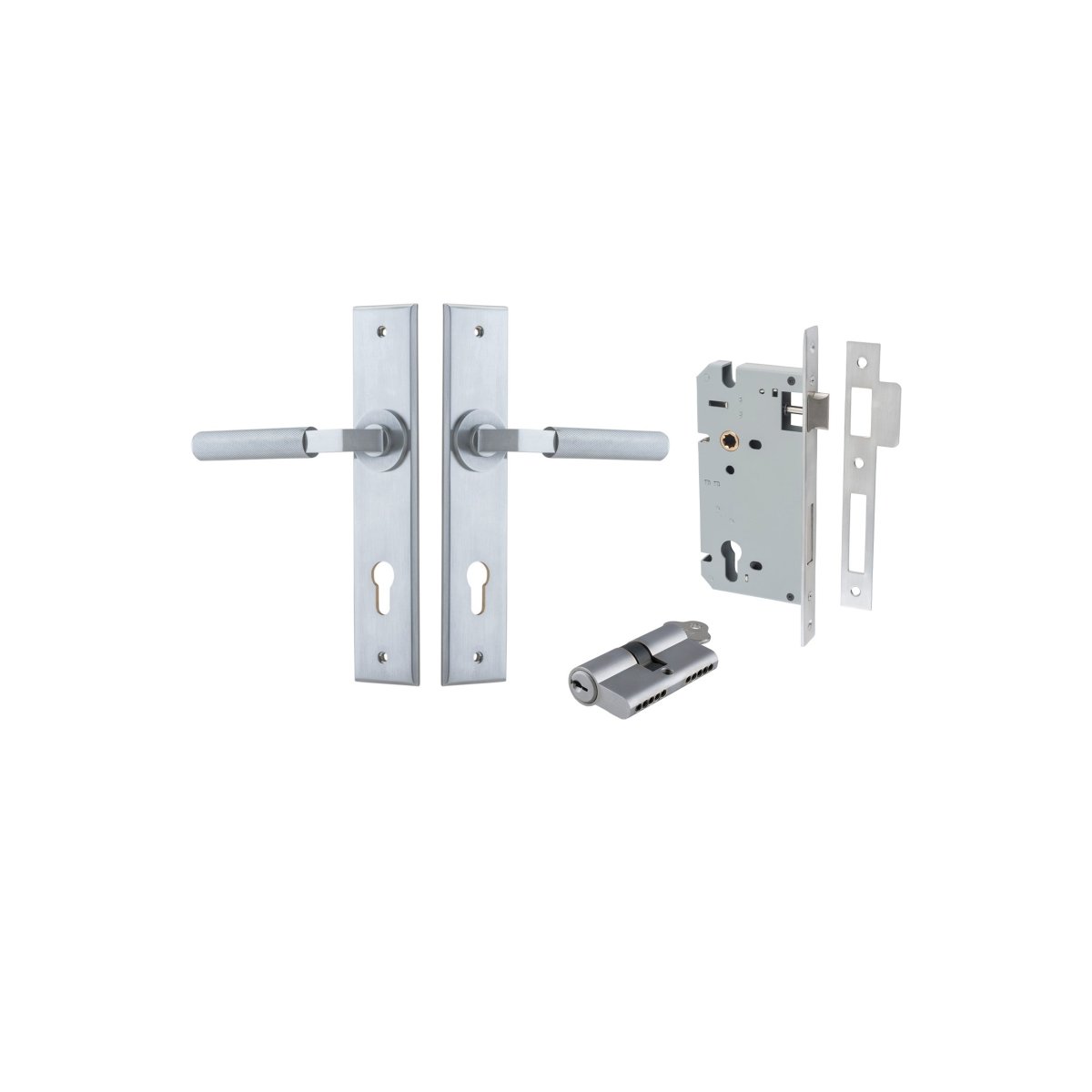 Brunswick Lever - Chamfered Backplate - Entry Point - Iver - Brushed Chrome - Door Levers