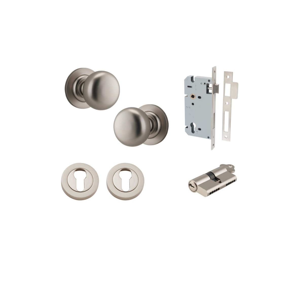 Cambridge Knob - Round Rose - Entry Point - Iver - Satin Nickel - Door Knobs